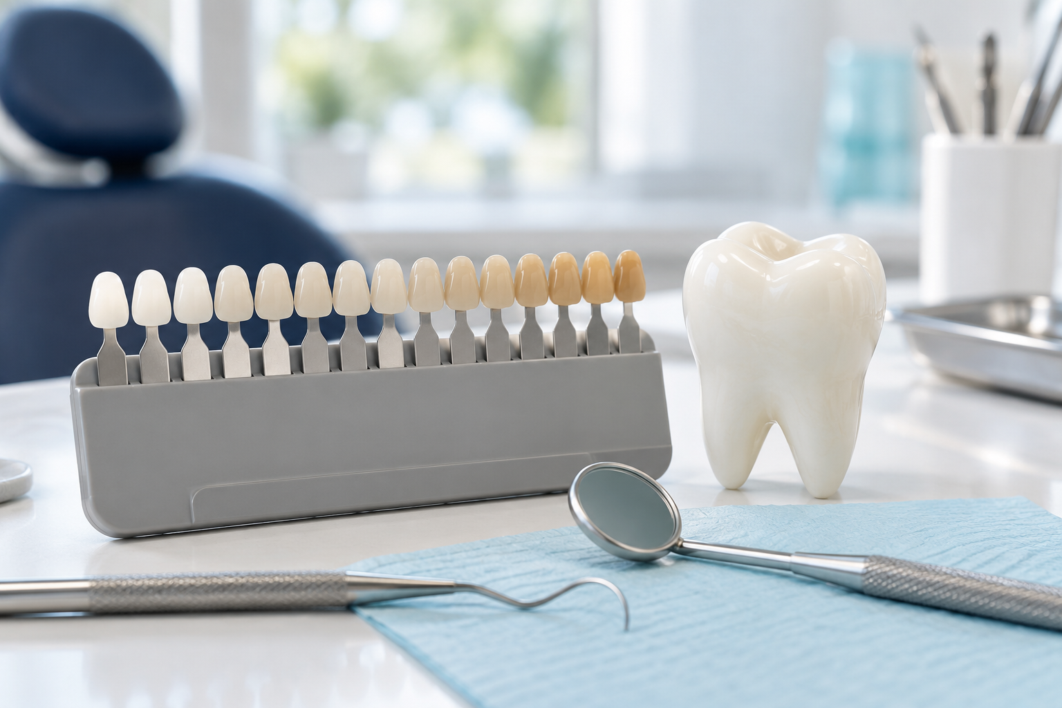 Illustration of a tooth shade guide and model